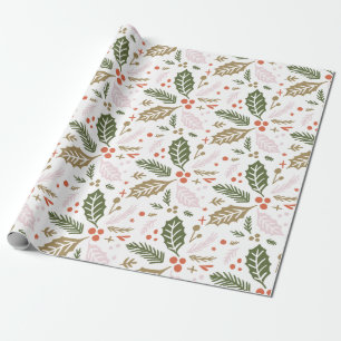 Holly Berry Hand Drawn Colourful Pattern Wrapping Paper