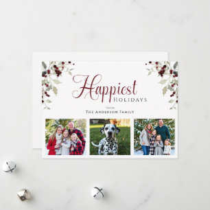 Holly Berry Happiest Holidays Photo Christmas Holiday Card