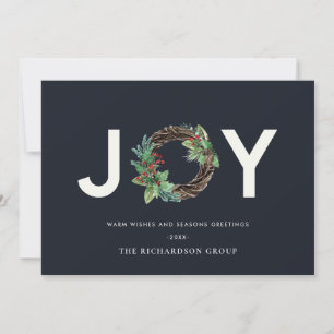 HOLLY BERRY JOY NAVY WREATH CHRISTMAS CORPORATE HOLIDAY CARD