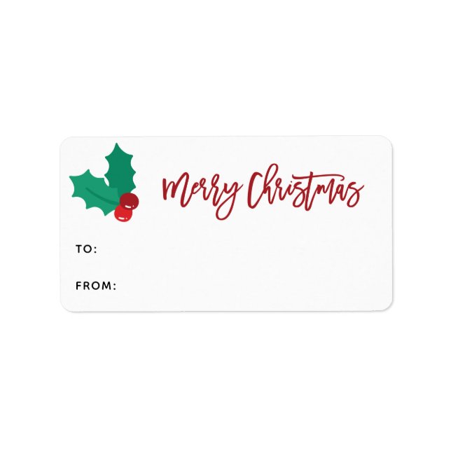 Holly Berry Joyeux Noël Script Étiquette cadeau (Devant)