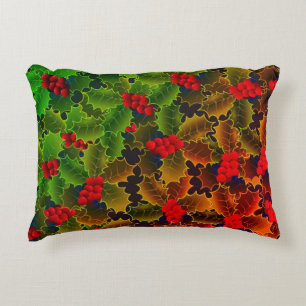 Holly berry leaves glowing red green winter hearth accent pillow