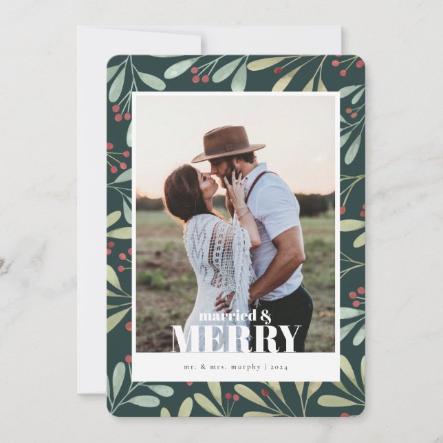 Holly Berry Married & Merry Newlywed Christmas Invitation (Front)