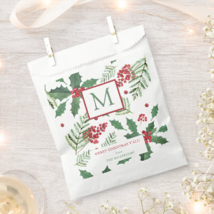 Holly Berry Merry Christmas Monogram Favour Bag