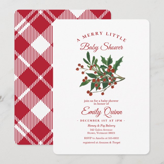 Holly Berry Merry Petite Invitation Baby shower (Devant / Derrière)