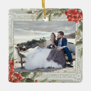 Holly Berry Mistletoe Christmas Wedding Vintage Ceramic Ornament