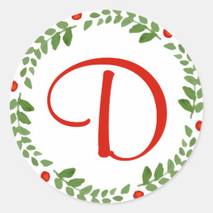Holly Berry Mistletoe Wreath Monogram Sticker 1