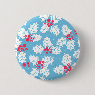 Holly berry on blue 2 inch round button
