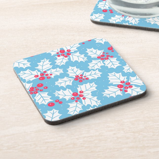 Holly berry on blue coaster (Left Side)