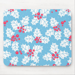 Holly berry on blue mouse pad