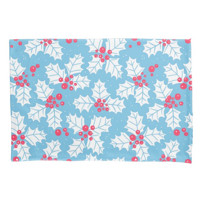 Holly berry on blue pillowcase (Front)