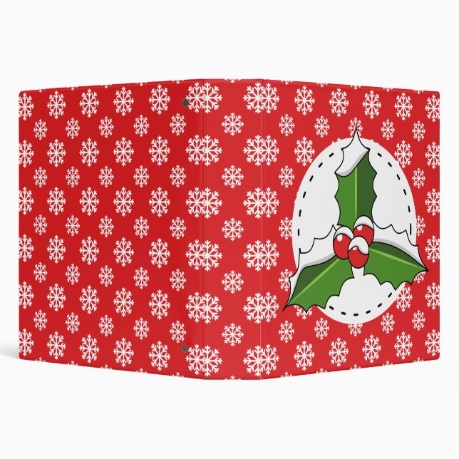 Holly Berry on Red White Snowflakes Pattern Binder (Background)