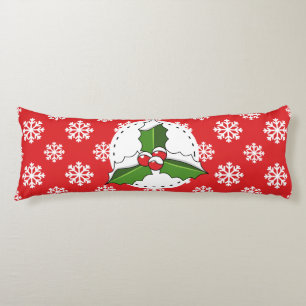Holly Berry on Red White Snowflakes Pattern Body Pillow
