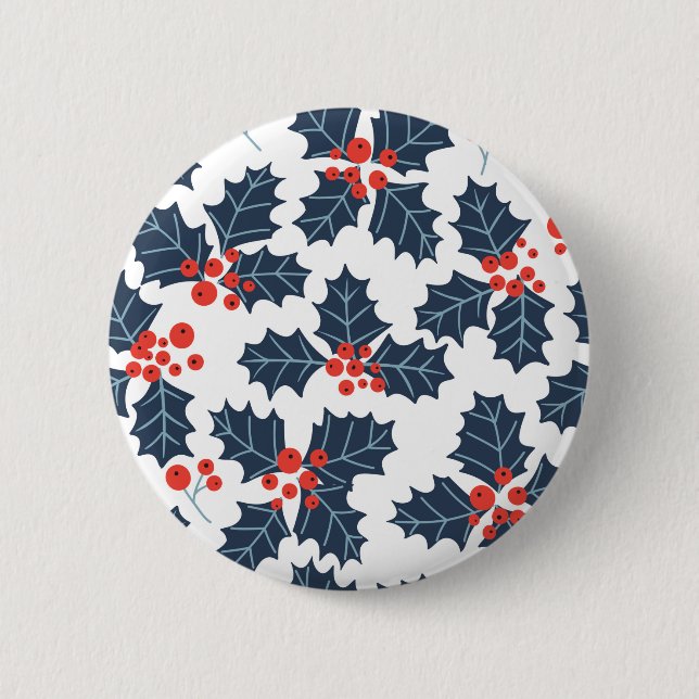 Holly berry on white 2 inch round button (Front)