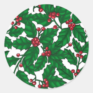 Holly berry on white classic round sticker