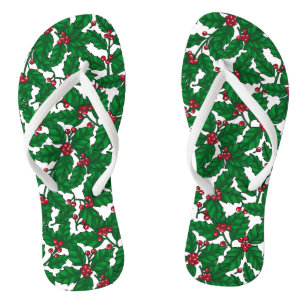 Holly berry on white flip flops