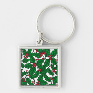 Holly berry on white keychain