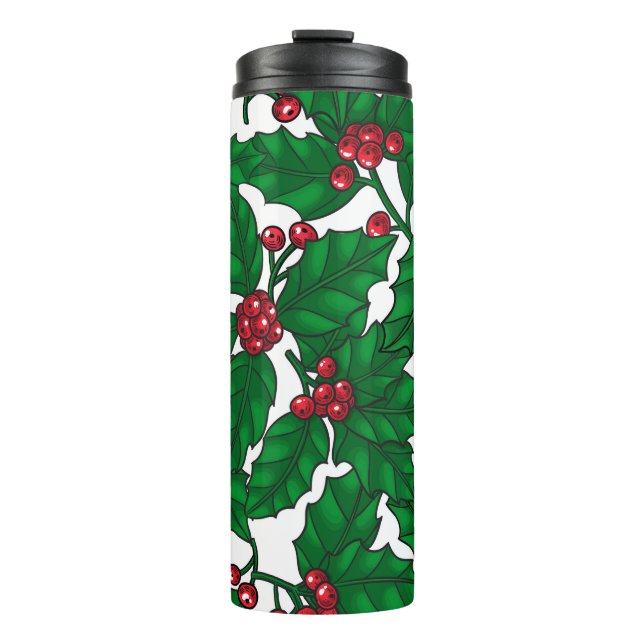 Holly berry on white thermal tumbler (Front)