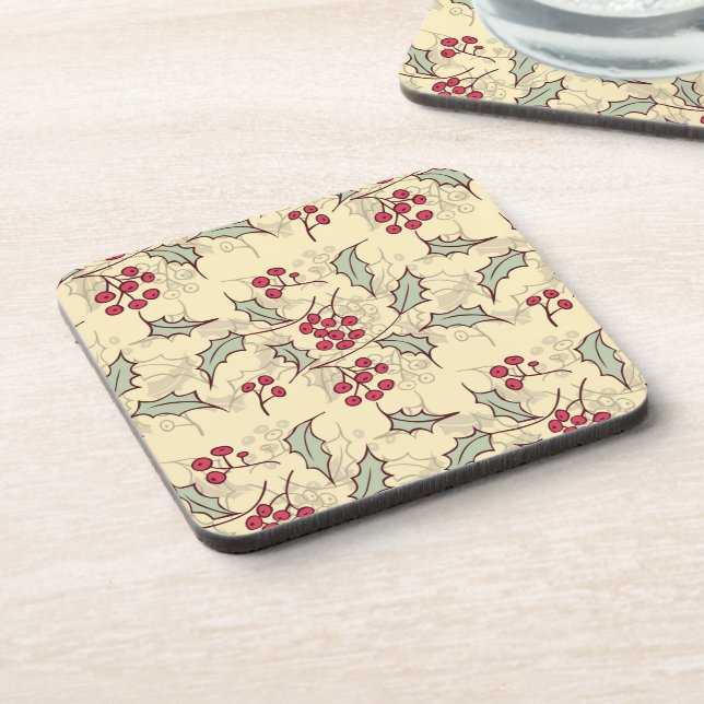 Holly berry pattern design coaster (Left Side)