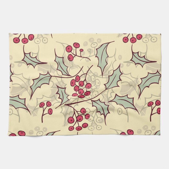 Holly berry pattern design kitchen towel (Horizontal)