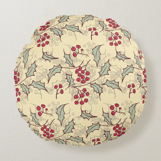 Holly berry pattern design round pillow (Front)