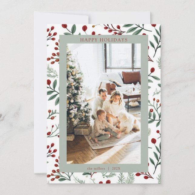 Holly Berry Photo Christmas Holiday Card (Front)
