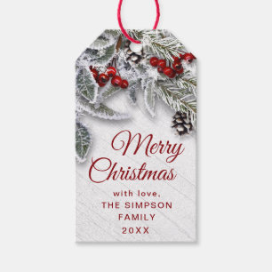 Holly Berry Pine Branch Rustic Christmas Holiday Gift Tags