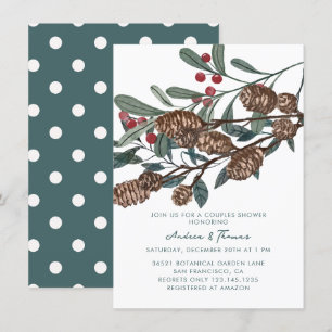 Holly Berry   Pine Cone   Rustic  Couples Shower Invitation