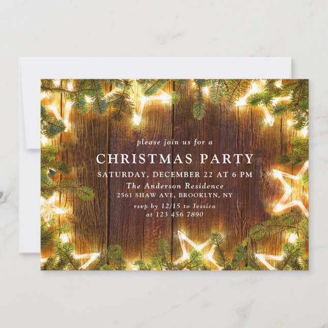 Holly Berry Pine Cones Branch Christmas Party Invitation (Front)