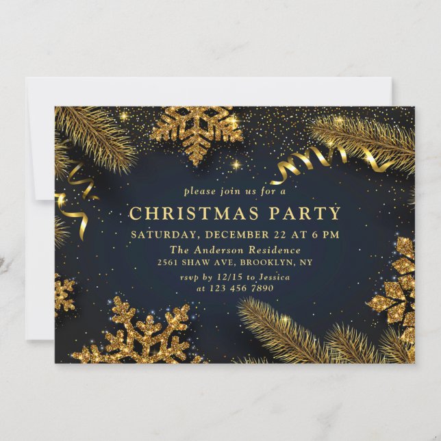 Holly Berry Pine Cones Branch Christmas Party Invitation (Front)
