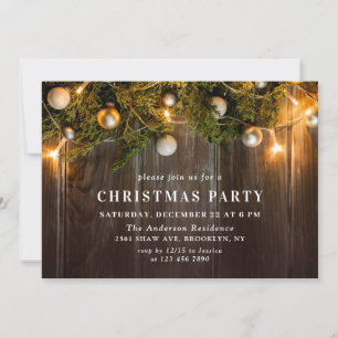 Holly Berry Pine Cones Branch Christmas Party Invitation
