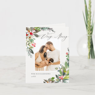 Holly Berry Pine Very Merry Christmas Photo Frame Holiday Card