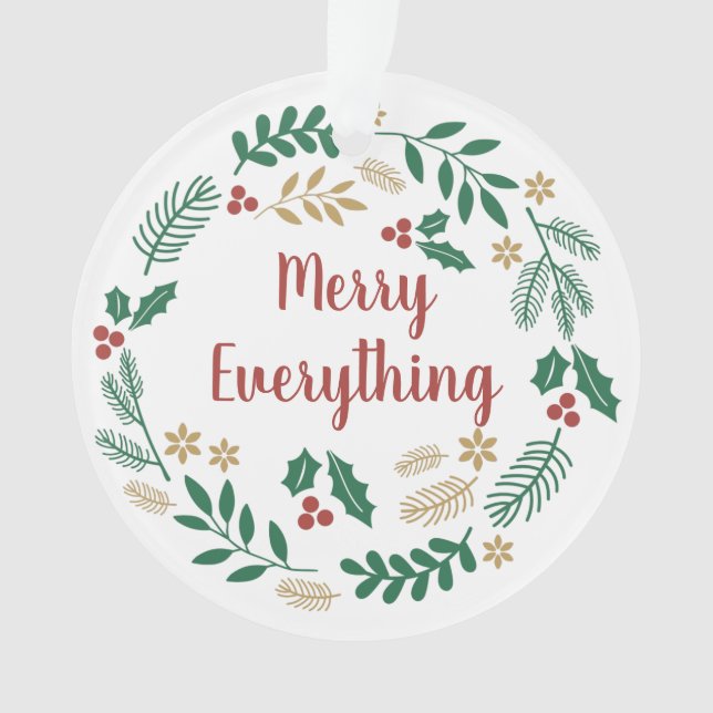 Holly Berry Pine Wreath Merry Everything Photo  Ornament (Front)
