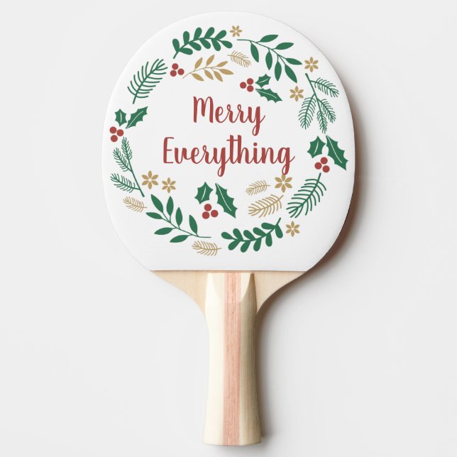 Holly Berry Pine Wreath Merry Everything Photo Ping Pong Paddle (Front)