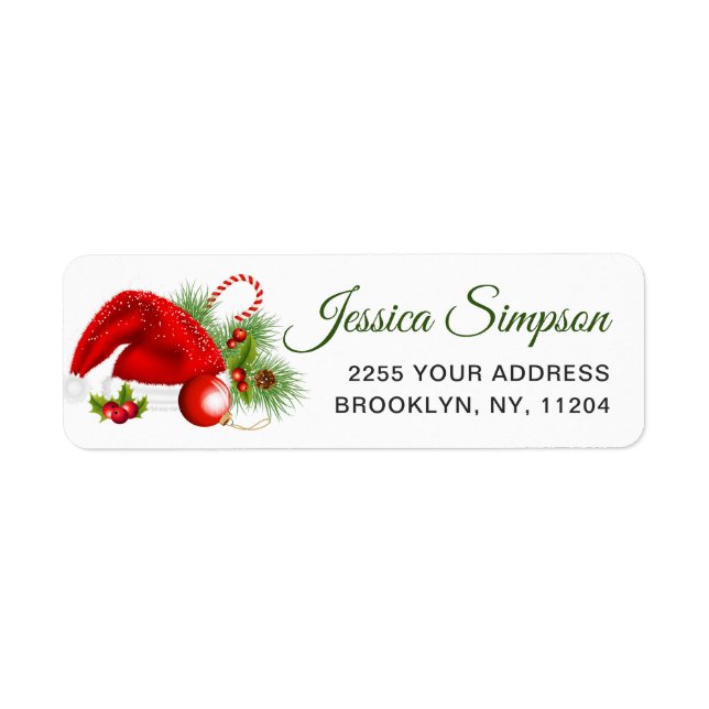 Holly Berry Santa Hat Christmas Return Address (Front)