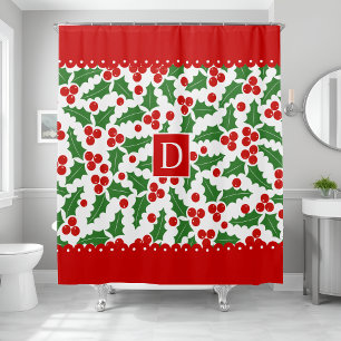 Holly berry scalloped borders monogram Christmas