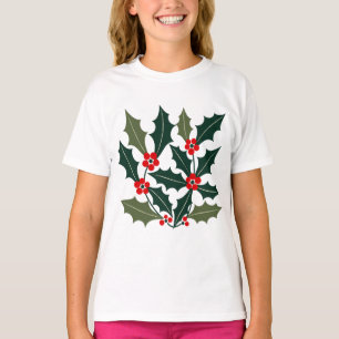 Holly-Berry Scalloped-Leaves Mid-Century-Modern T-Shirt