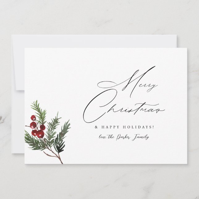 Holly Berry Simple Élégante Joyeuse Carte de Noël (Devant)