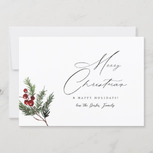 Holly Berry Simple Élégante Joyeuse Carte de Noël