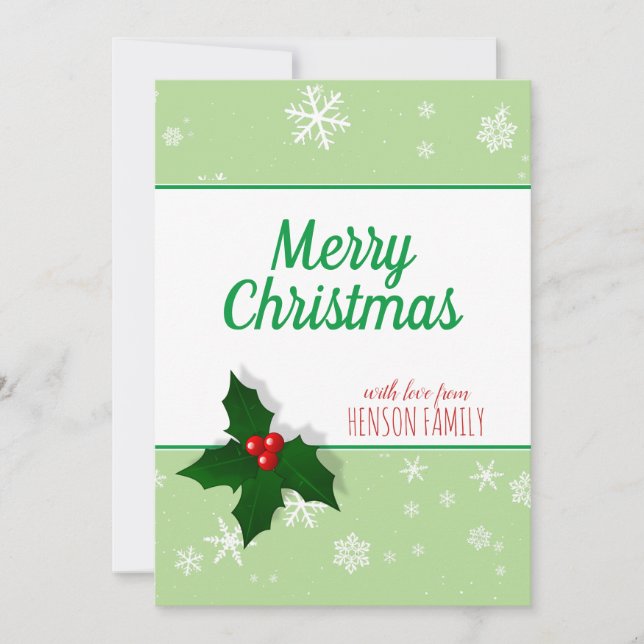 Holly berry Snowflakes Personalizable Christmas Holiday Card (Front)