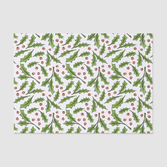 Holly Berry Sprig Pattern Tissue Paper (Front)