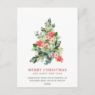 Holly Berry Tree Christmas Corporate Holiday Postcard
