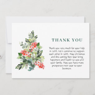 Holly Berry Tree Christmas Greeting Holiday Thank You Card