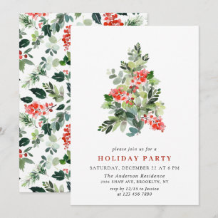 Holly Berry Tree Holiday CHRISTMAS PARTY Invitation