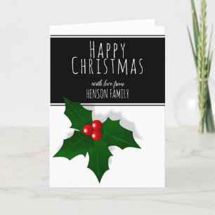Holly Berry Tree Plant Happy Christmas Holiday Card