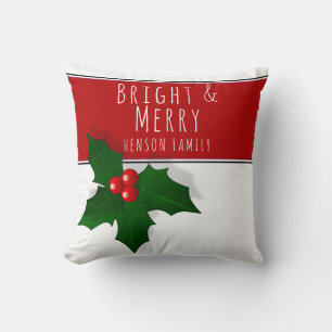 Holly Berry Tree Plant Red Happy Christmas Throw Pillow