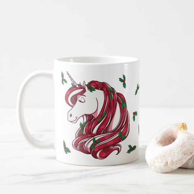 Holly Berry Unicorn  Coffee Mug (With Donut)