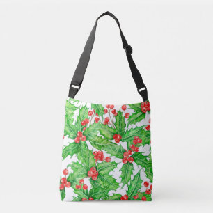 Holly berry watercolor Christmas pattern Crossbody Bag