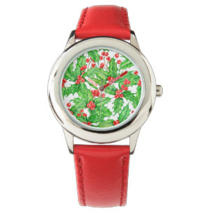 Holly berry watercolor Christmas pattern Watch