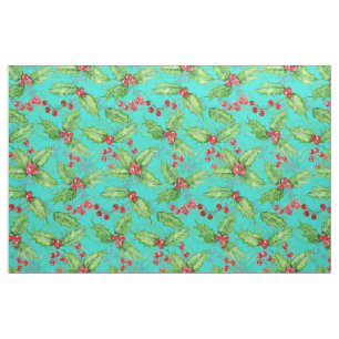 Holly berry watercolor fabric