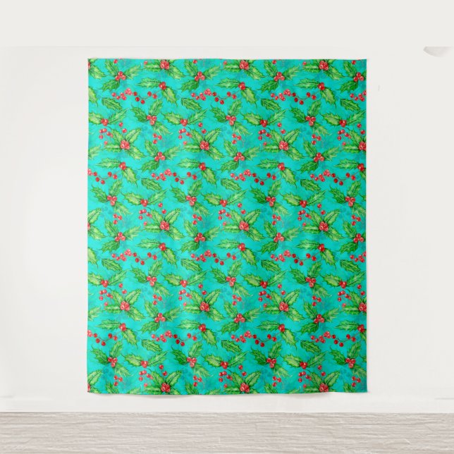 Holly berry watercolor tapestry (Front)